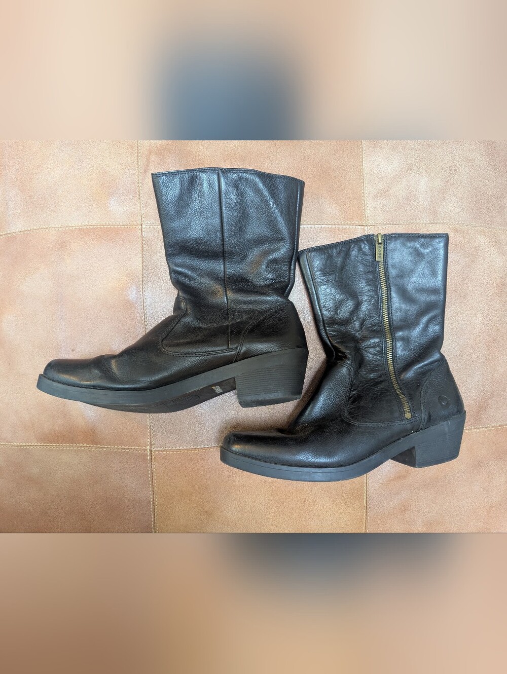 Bogs Black Leather Mid-Calf Heeled Boots
